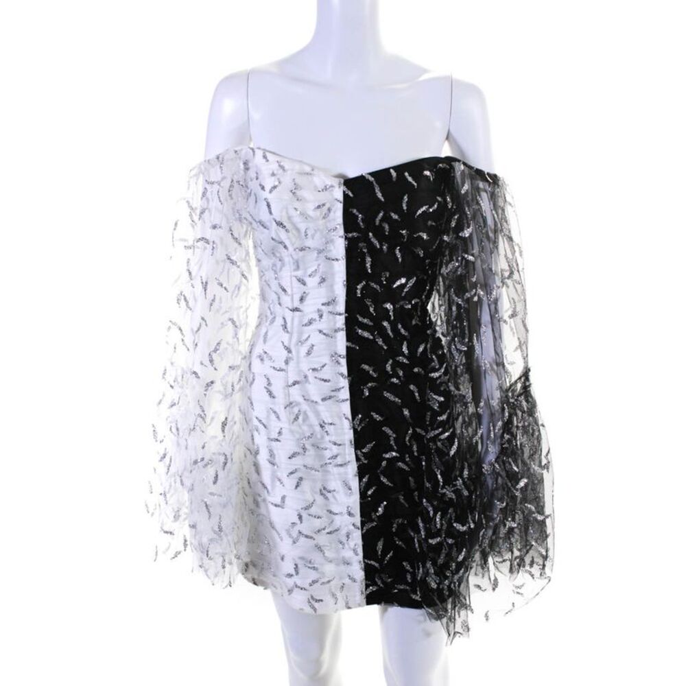 Sandra Mansour Womens  Two Tone Glitter Mini Dress Black White Size EUR 42